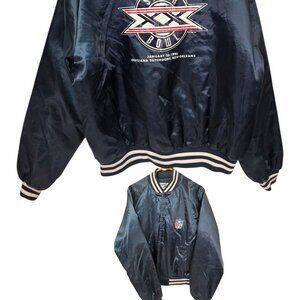 Vtg 1986 NFL Super Bowl XX 20 Chalk Satin Bomber Jacket SzXL Rare Bears Patriots